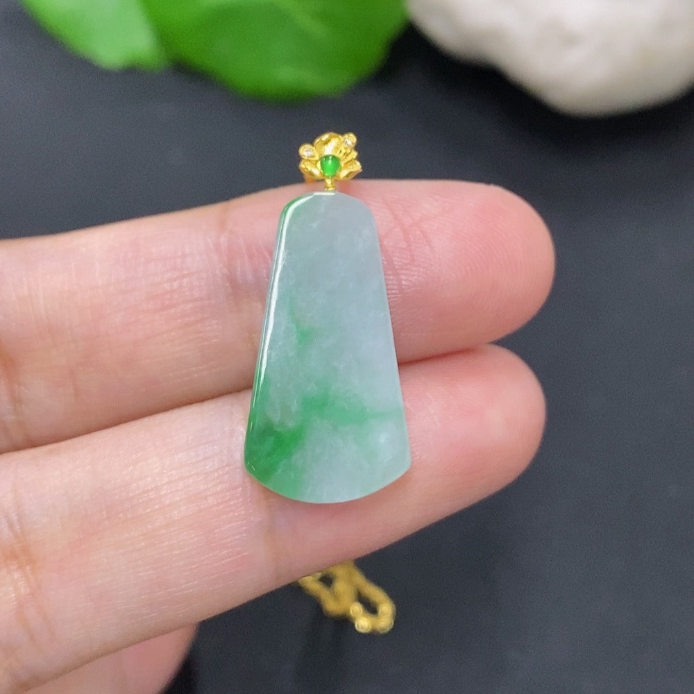 Jadeite Plain Pendant with 18K Gold, Containing Other Mineral Components, Diamond Accents