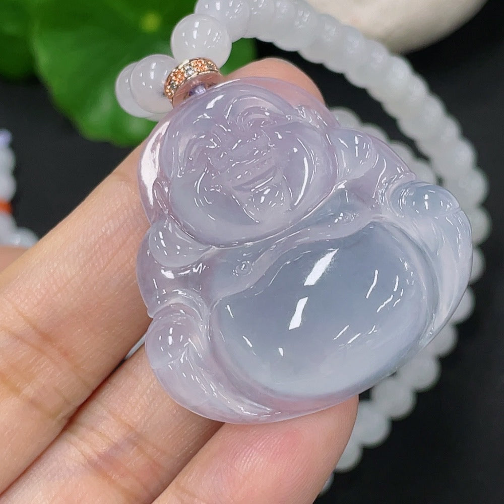 Jadeite Buddha Pendant with Chain, Total Weight Approx. 54.7g, Non-Grade A Chain, Non-Gold Accessory