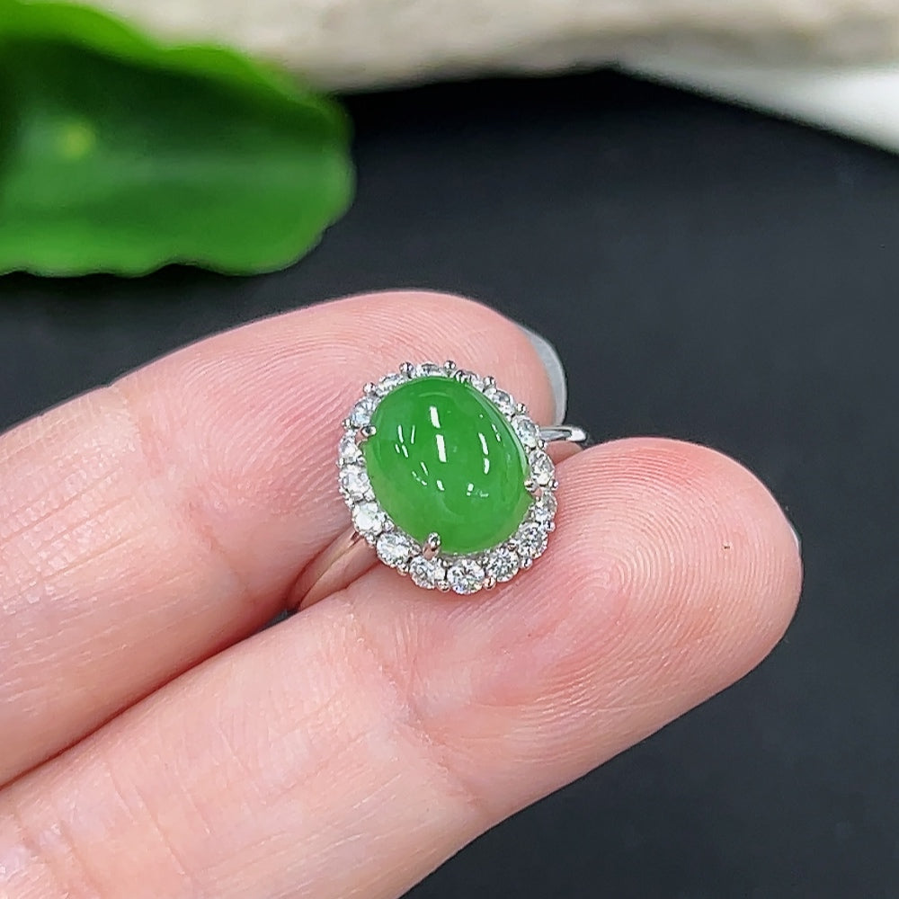Jadeite Inlaid Ring 18K Gold (With Diamond Accents)