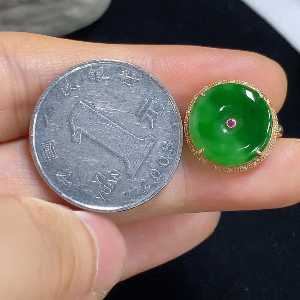 Jadeite Ring 18k with Diamond Accent Colorless