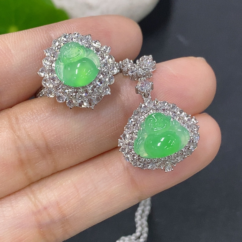 Jadeite Inlaid Pendant Dual-purpose Ring Pendant Size 14 Sell as a Lot 18k with Diamond Accents Total Weight Approximately 11.33g per Lot