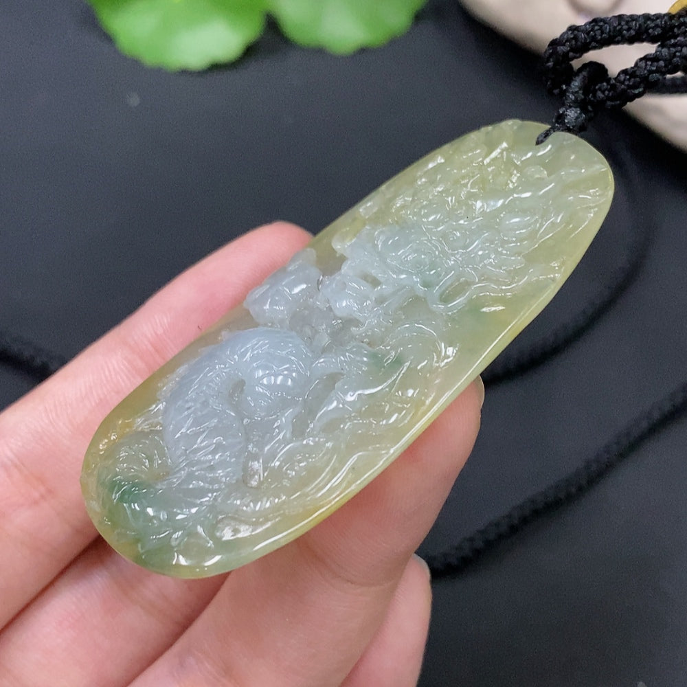 Jadeite Dragon Pendant Total Weight Approx. 31.22g (Including Rope)