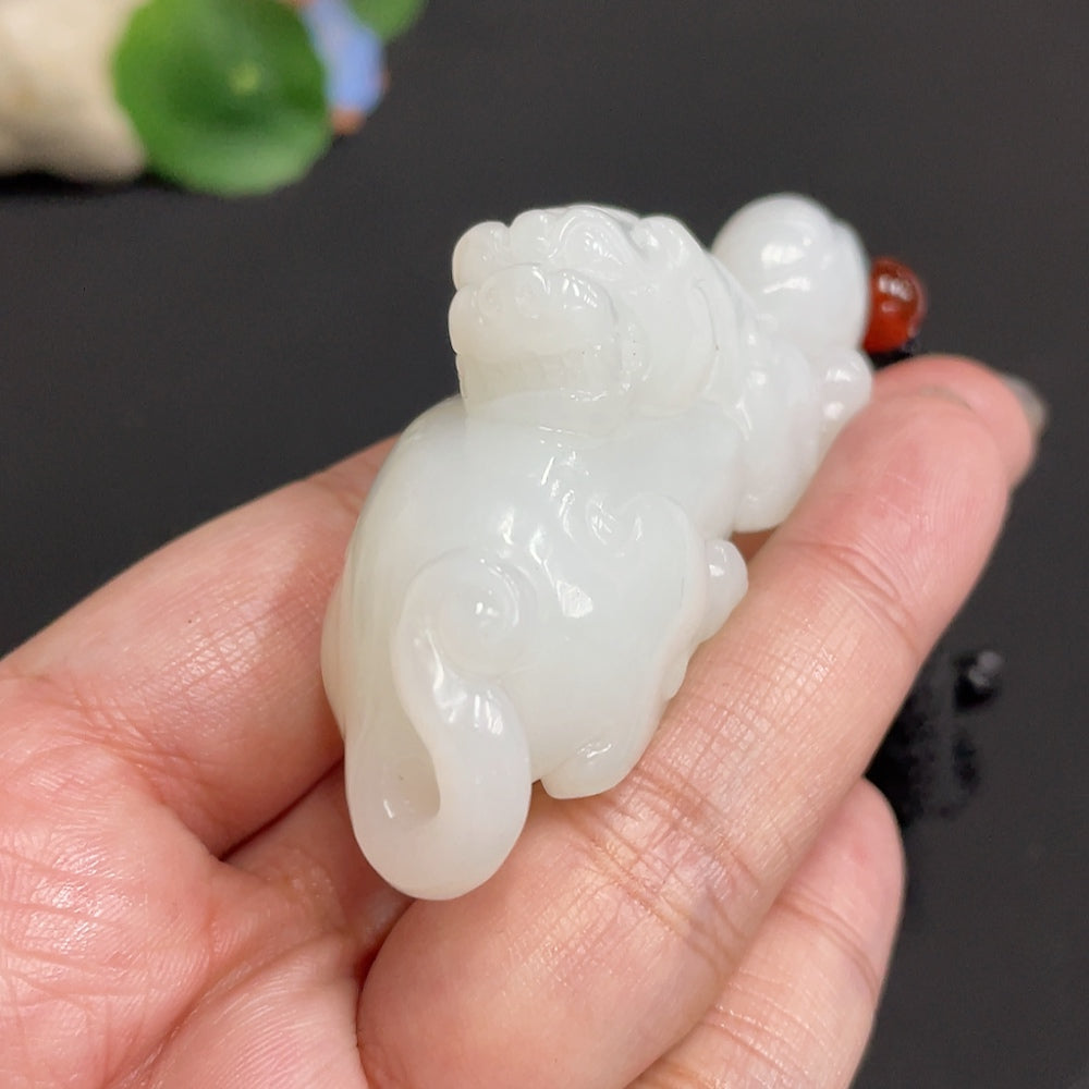 Hetian Jade Pendant, Auspicious Beast, with Non-Hetian Jade Beads, Total Weight Approx. [Including Rope] 65.3g