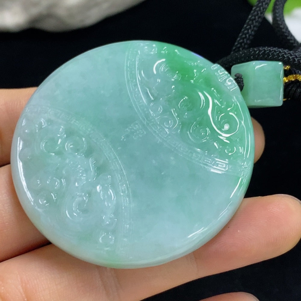 Jadeite Antique Pendant Total Weight Approx. 74.07g (Including Rope Weight)
