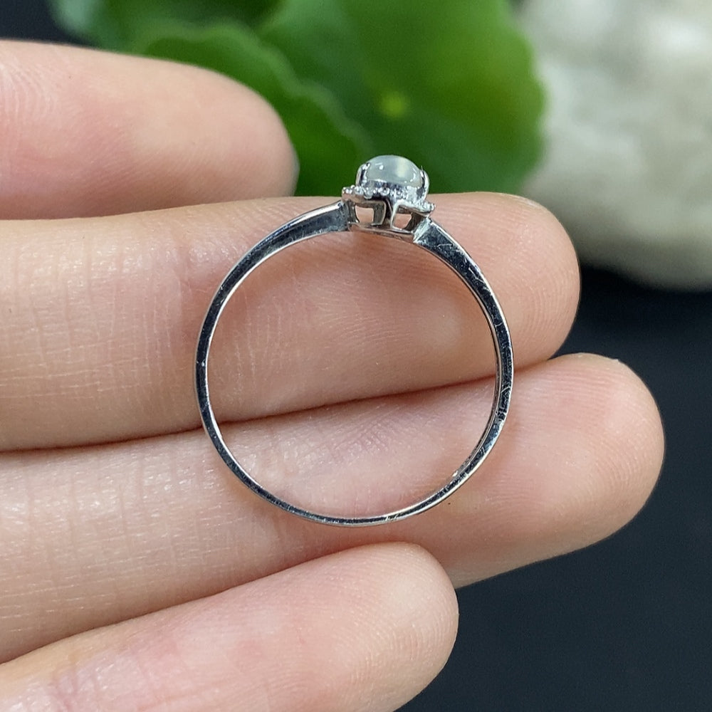 Jadeite Gourd Inlaid Ring 18K Gold Size 13 Total Weight Approx. 0.8g (With Diamond Accents)