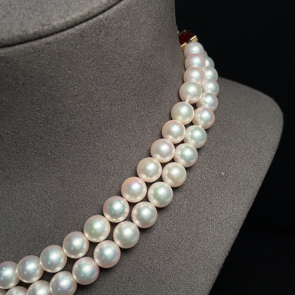 Seawater Pearl Strand, No Hallmark, Tested Gold Content Marked in Red 9K Gold, Other Parts Non-Gold, Approx. 8.5mm, Total Weight Approx. 89.46g