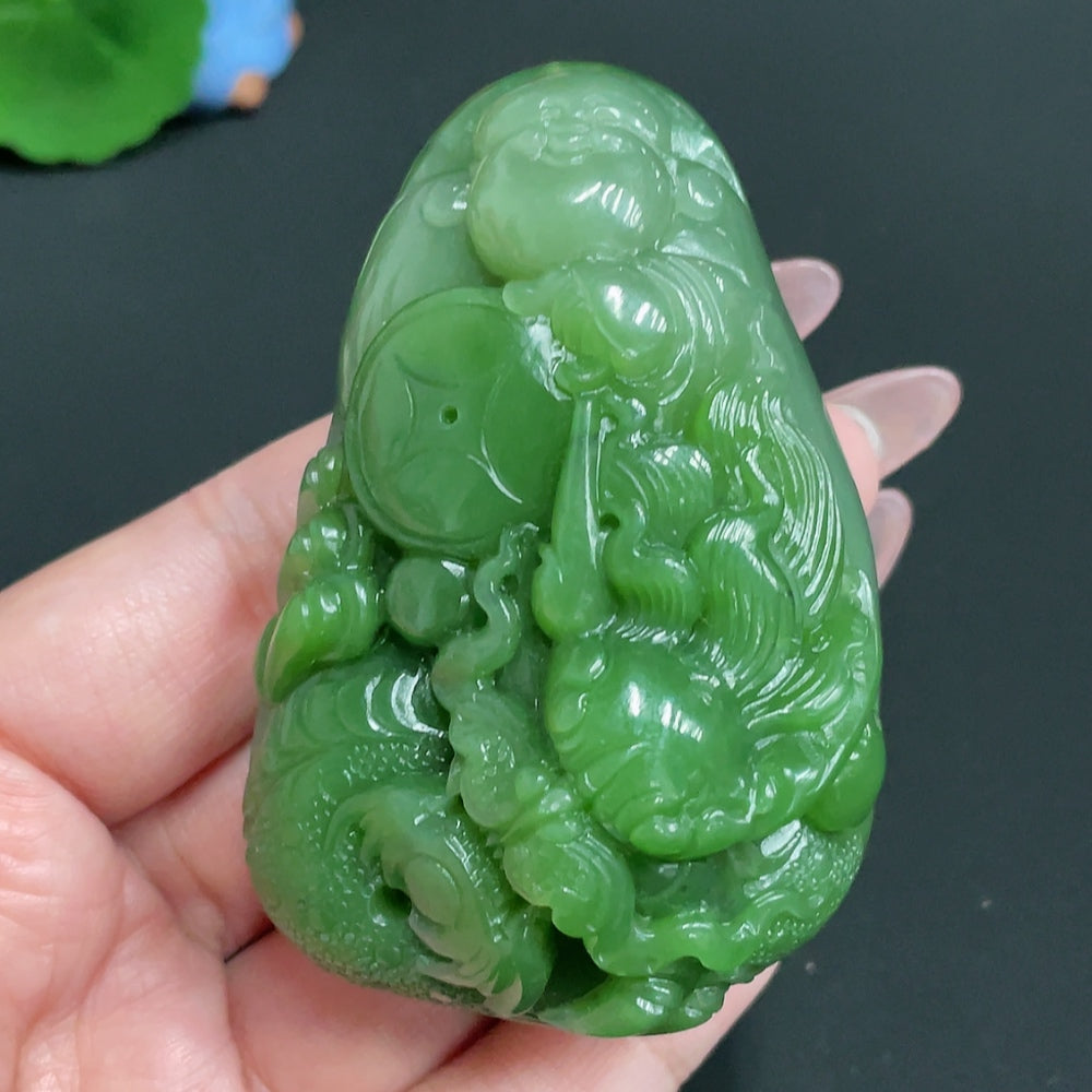 Hetian Jade Handheld Piece    Buddha Statue   Total Weight: Approx. 168.2g