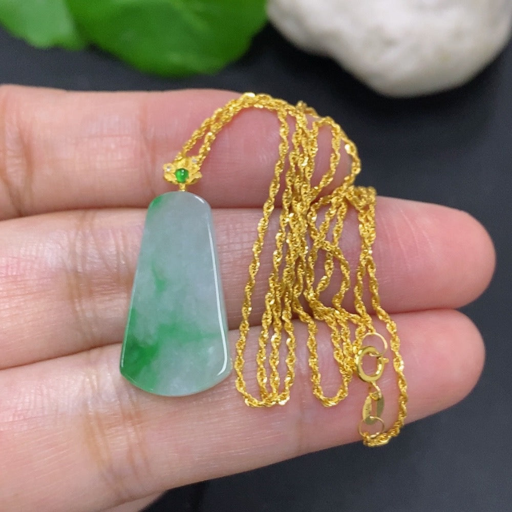 Jadeite Plain Pendant with 18K Gold, Containing Other Mineral Components, Diamond Accents
