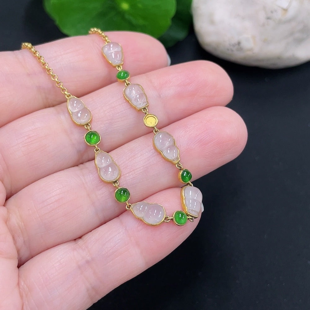 Jadeite inlaid bracelet 18K gold Total product weight approx. 3.3g (missing one cabochon)