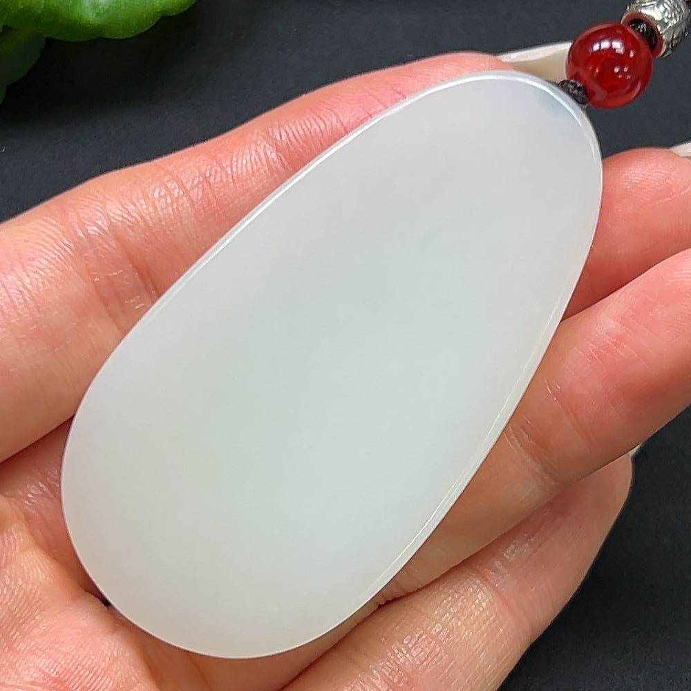 HKHQ Hetian Jade plain pendant necklace with rope, 43.84g, showcasing smooth jade craftsmanship on a classic necklace style