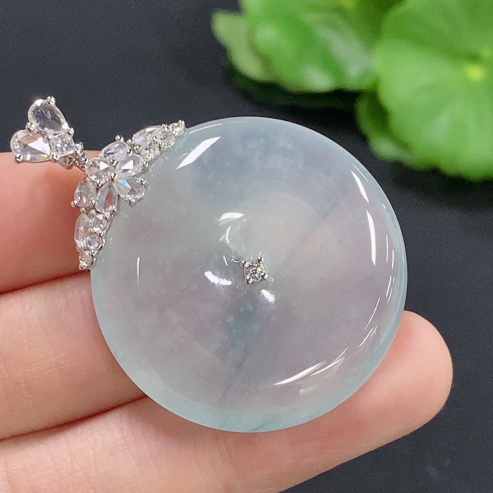 Jadeite Peace Knot Pendant with 18k Diamond Accents, Total Weight Approx. 14.2g