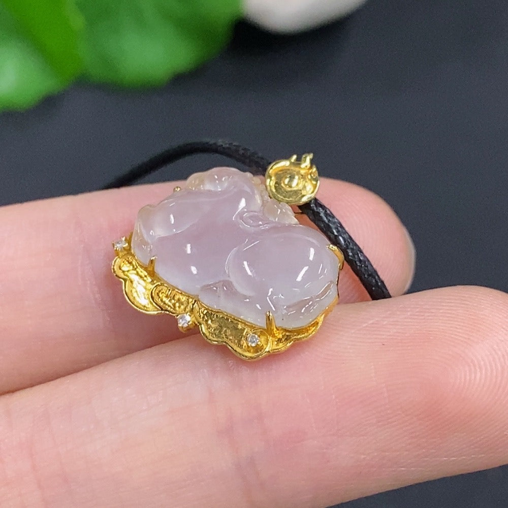 Jadeite Horse with Money Inlaid Pendant 18K Gold Pendant Other Parts Non-Gold (Excluding Rope Weight)