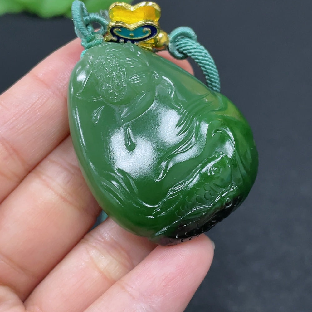 Hetian Jade Jasper Pendant Lotus Fish Non-Gold