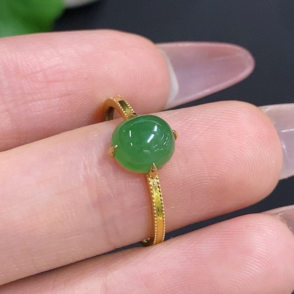 Jadeite Cabochon Ring 18K Gold Total Weight Approx. 1.5g Size 16