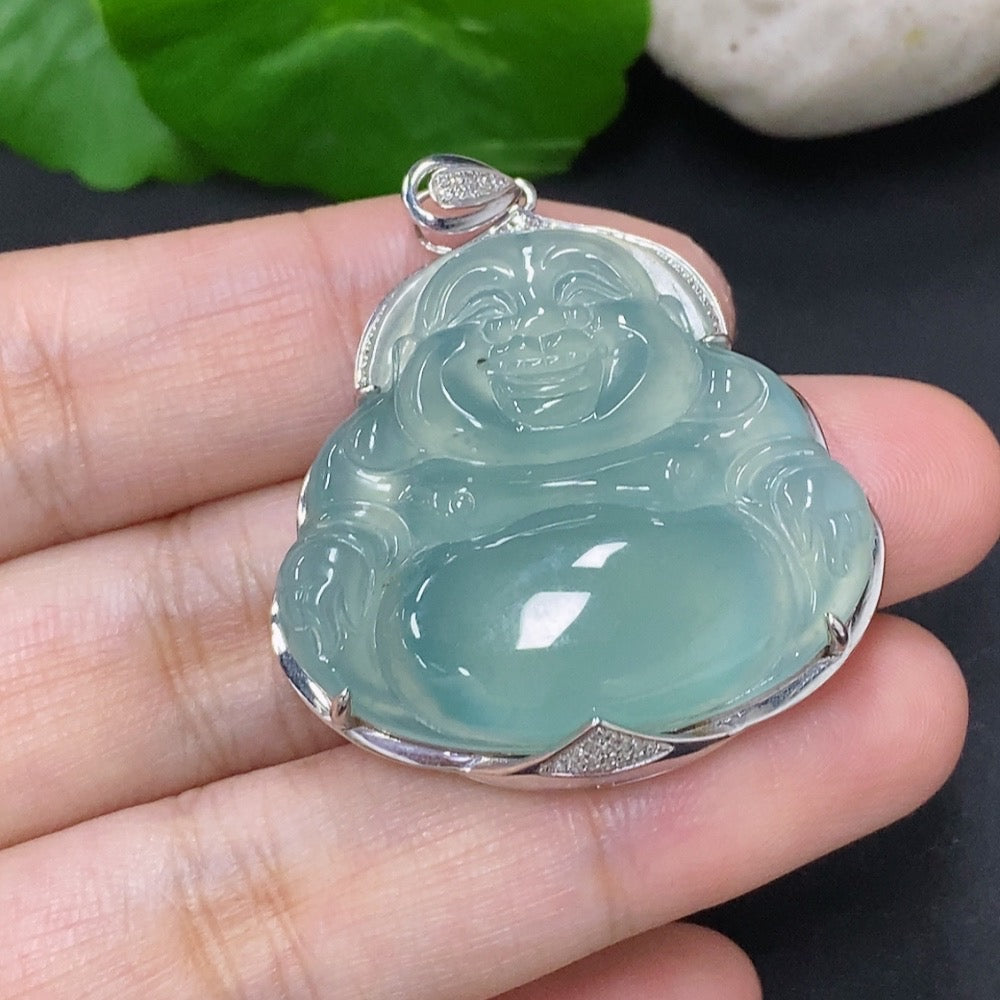 Jadeite Buddha Pendant with 18K Gold and Diamond Accents