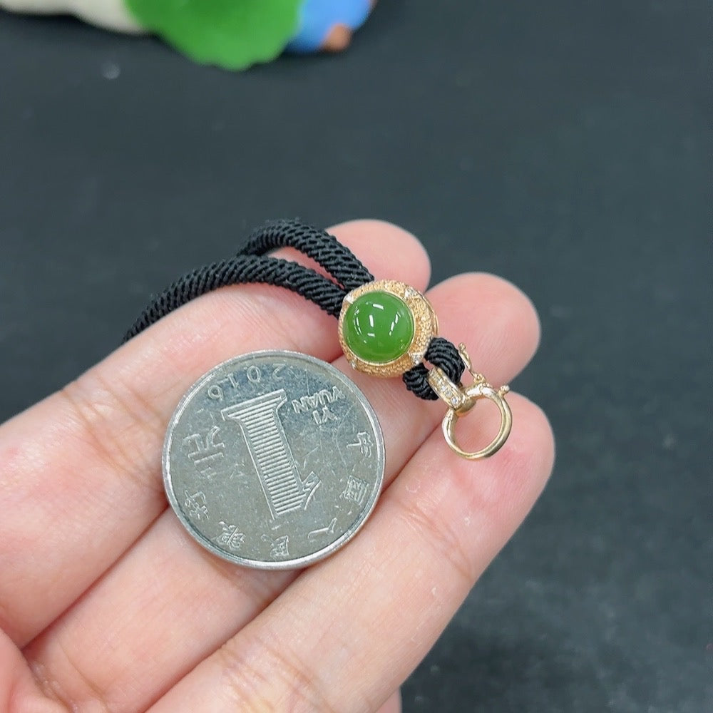 Hetian Jade Jasper Inlaid Pendant 18K with Diamond Accents