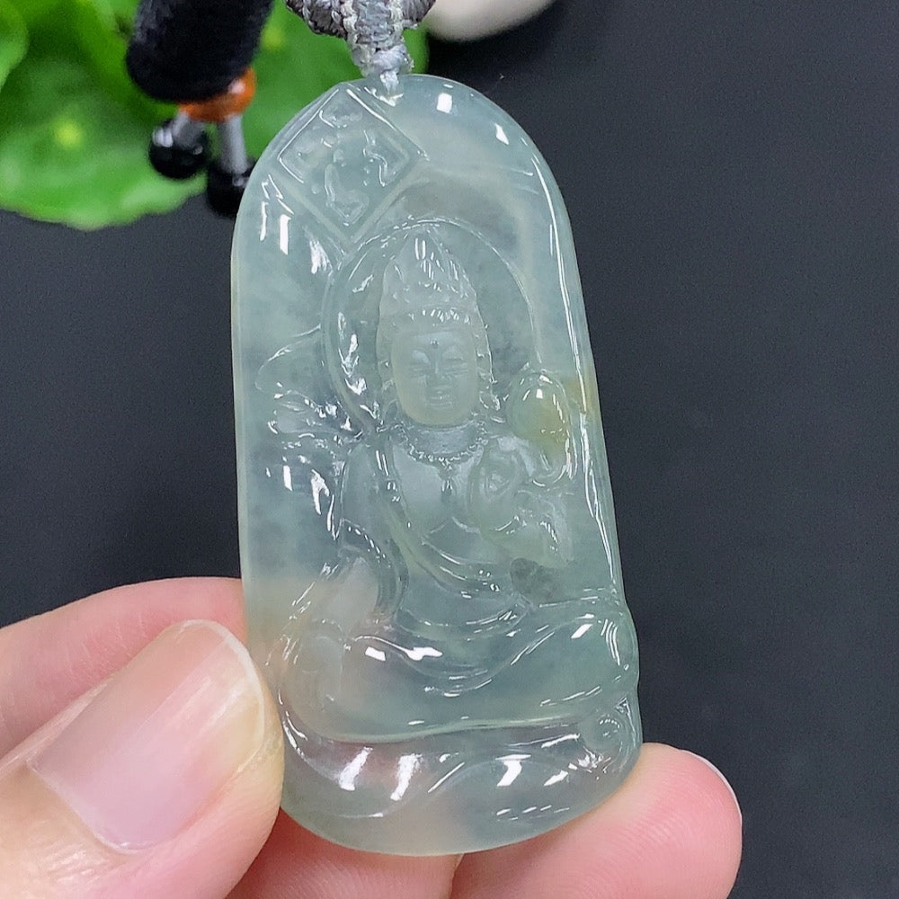 Jadeite Guanyin Pendant Total Weight Approx. 15.8g (Incl. Rope Weight)