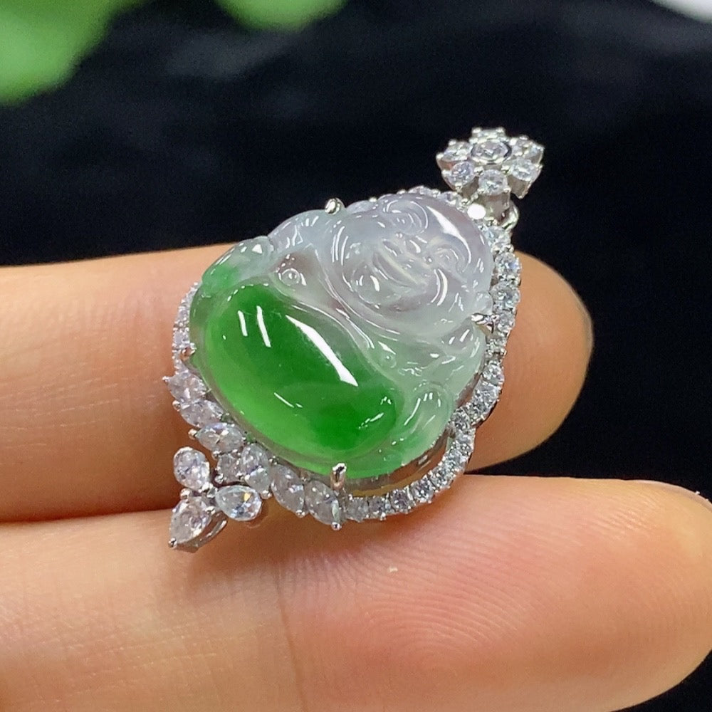 Jadeite Buddha Pendant with 18k Gold Mounting, Total Weight Approx. 4.32g