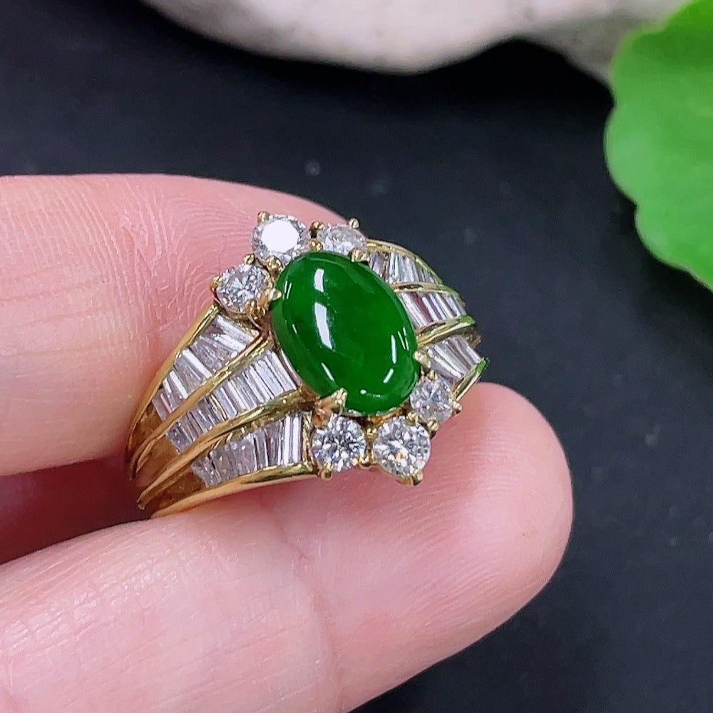 Jadeite inlaid ring Size 16 Au73% Total weight approx. 8.3g (with diamond accents)