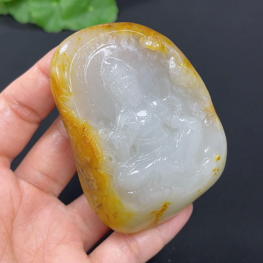 Hetian Jade Pendant Guanyin Total weight about 121.8g Undetermined skin color formation Contains other mineral components