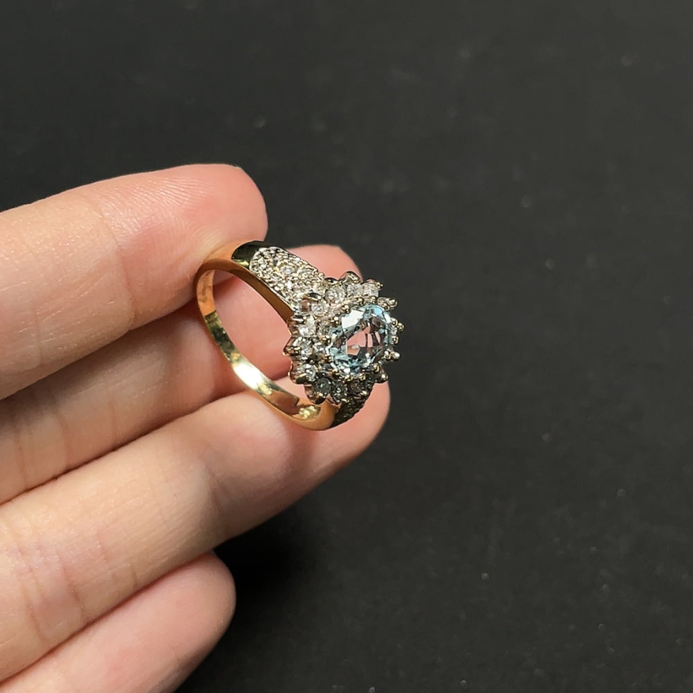 Aquamarine Ring with Diamond Accents, 9k Gold