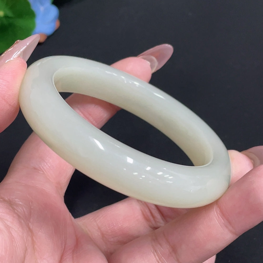 Hetian Jade Round Bracelet, Size 56.8, Total Weight Approx. 64.7g