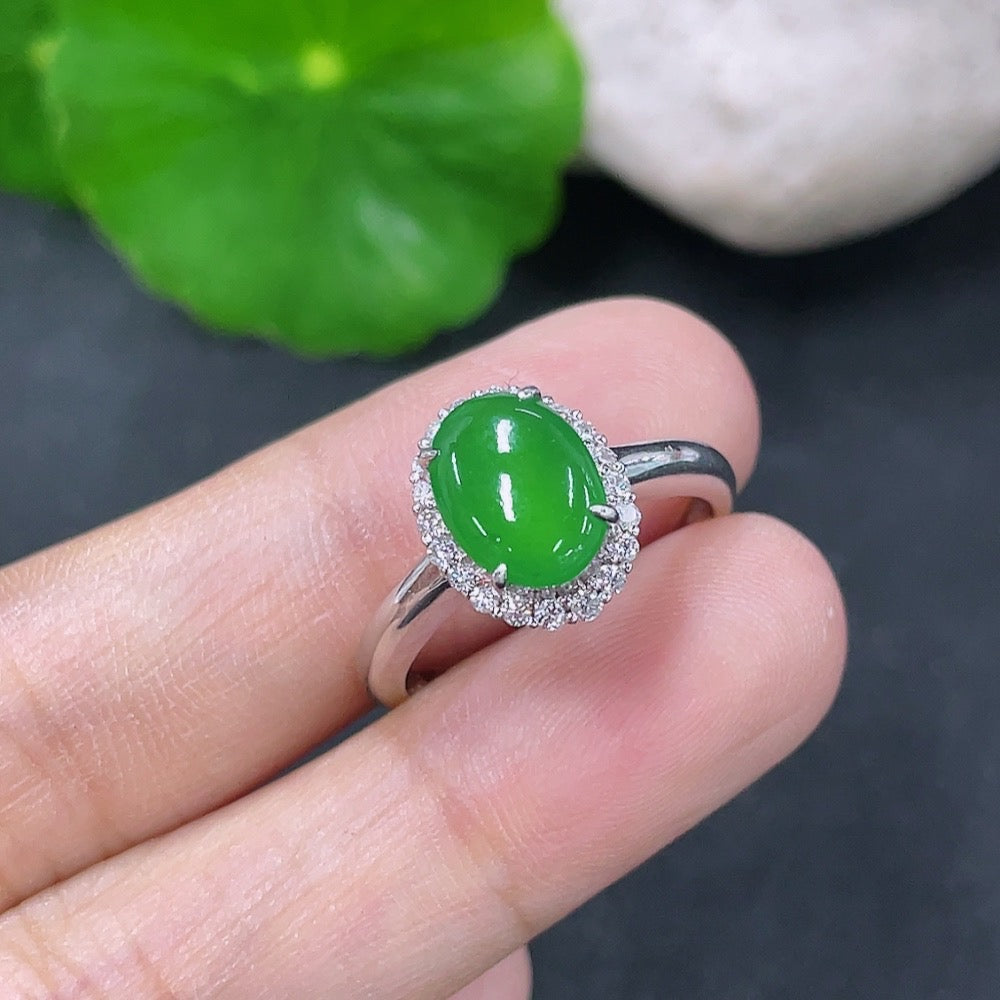 Jadeite Ring 18k with Diamond Size 14 Total Weight Approx. 2.82g
