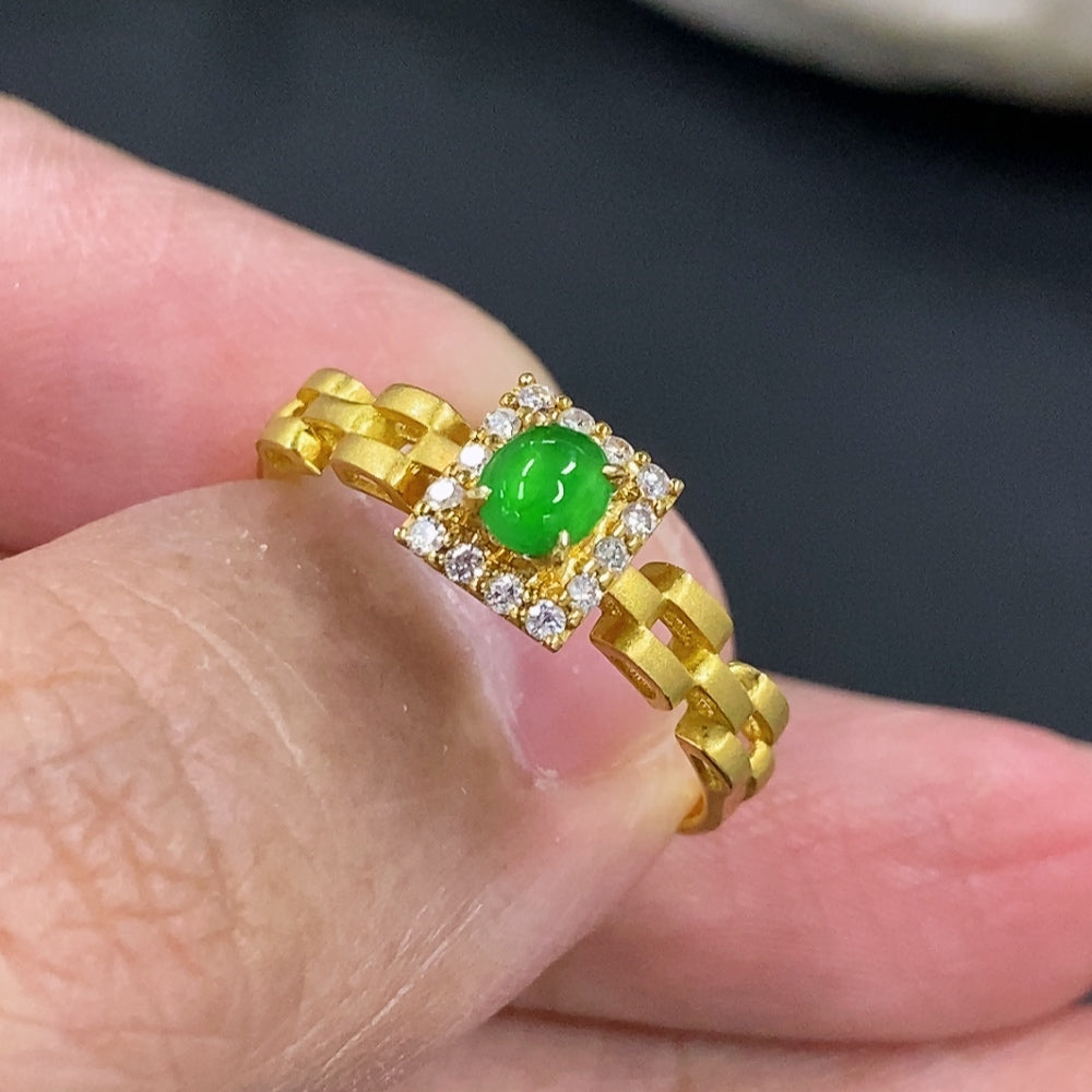 Jadeite Cabochon Ring with 18K Gold and Diamond Accents