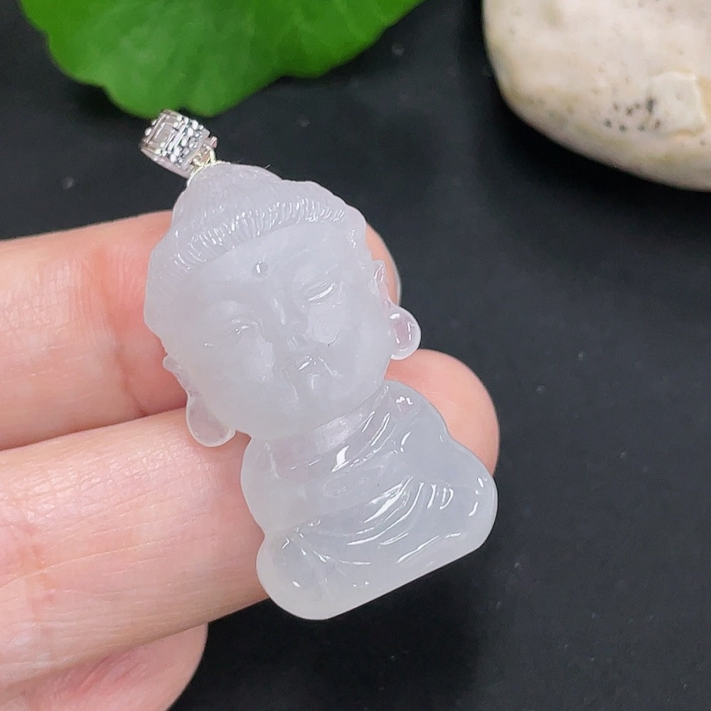 Jadeite Guanyin Pendant 18K Gold Total Weight Approx. 9g
