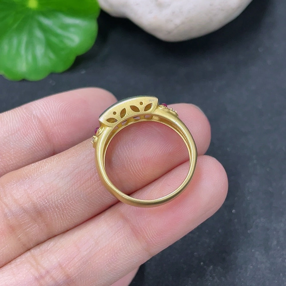 Jadeite Ring with 18k Gold and Diamond Accents, Contains Other Mineral Components