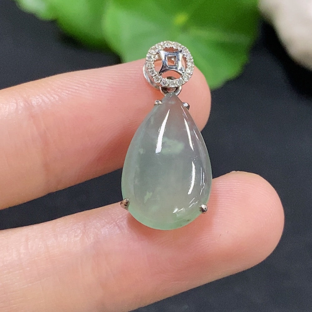 Jadeite Water Drop Pendant with 18K Gold and Diamond Accents