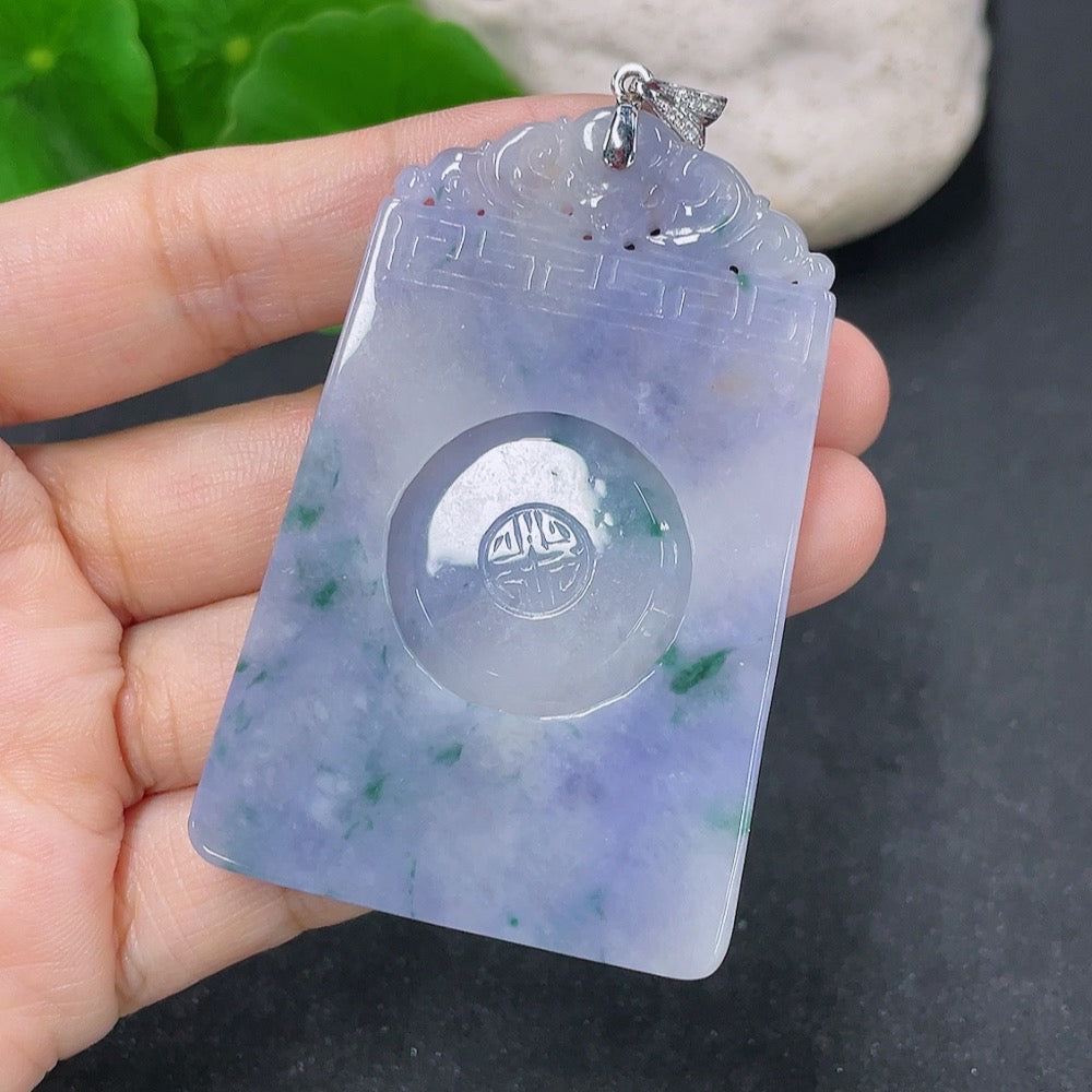 Jadeite pendant antique plaque with 18k gold and diamond accents