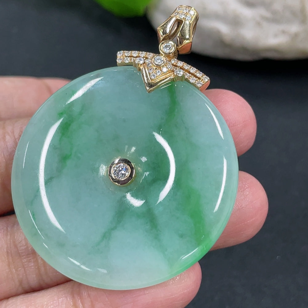 Jadeite Peace Knot Pendant with 18K Gold Clasp and Diamond Accents