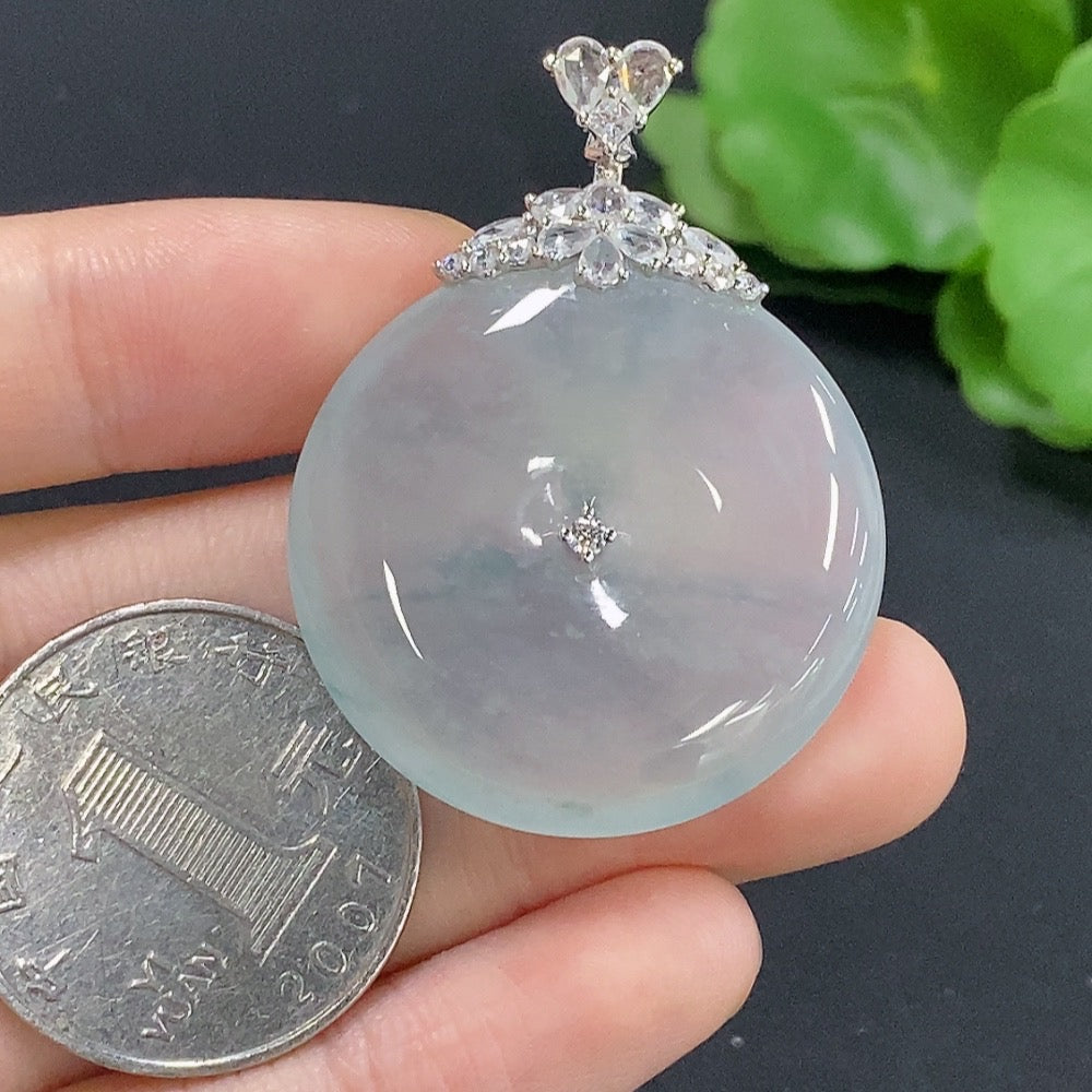 Jadeite Peace Knot Pendant with 18k Diamond Accents, Total Weight Approx. 14.2g