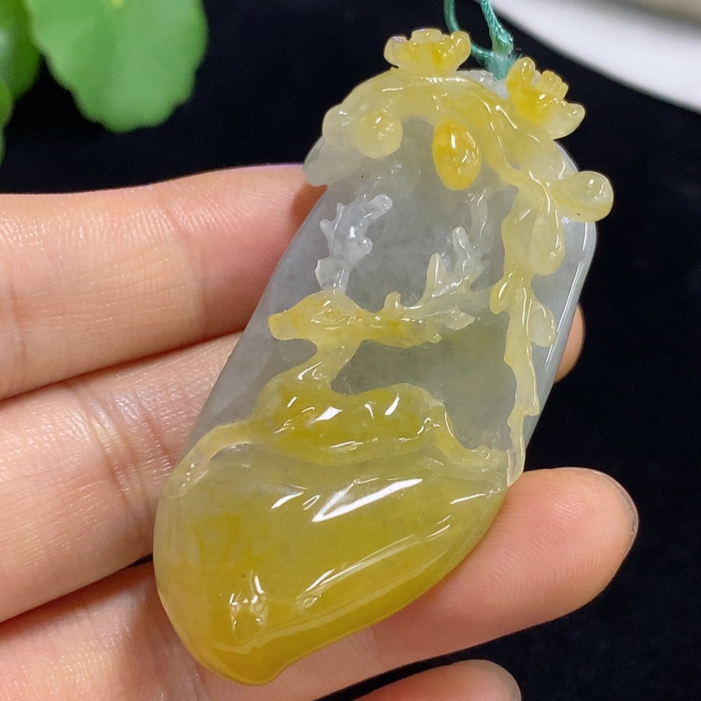 Jadeite Deer Pendant, Total Weight Approx. 39.36g