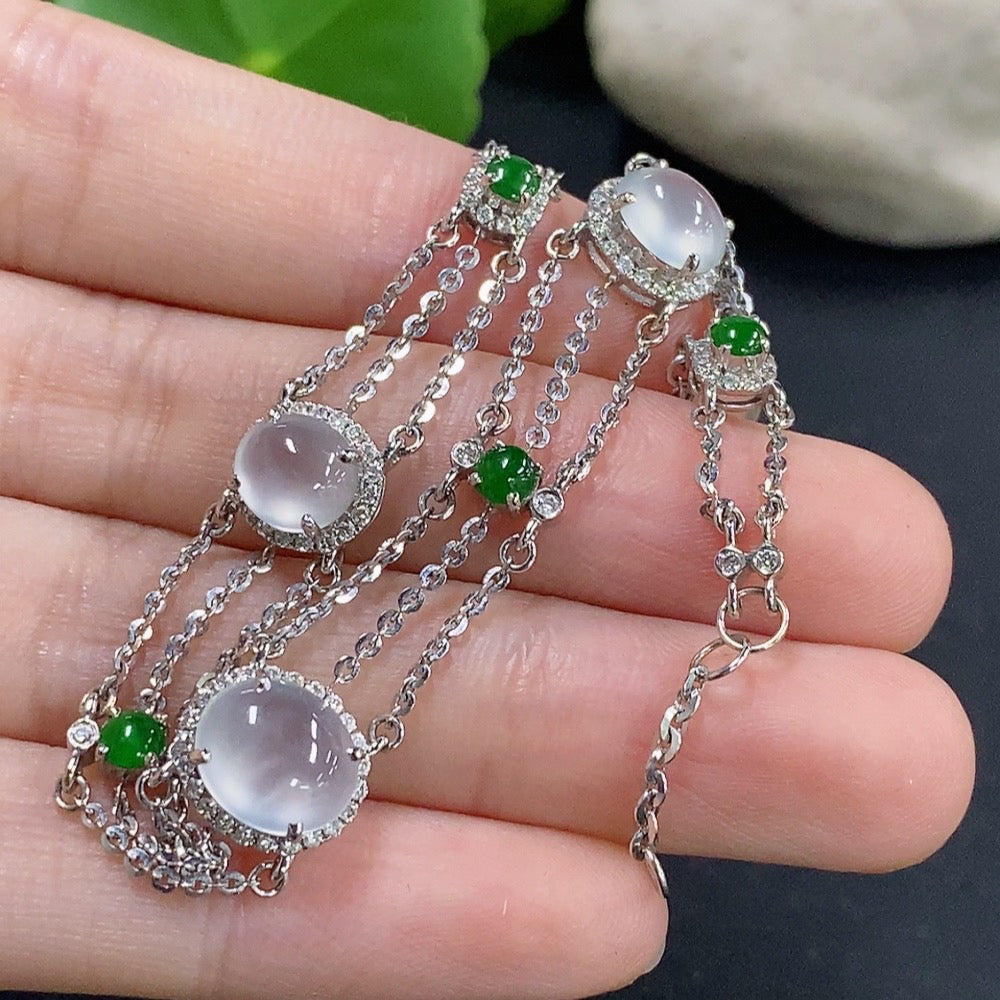 Jadeite Cabochon Inlaid Bracelet 18K Gold Accented with Diamonds