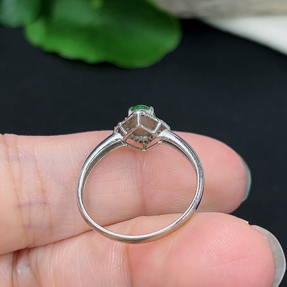 Jadeite and Diamond Ring in 18k Gold, Size 14, Total Weight Approx. 1.37g