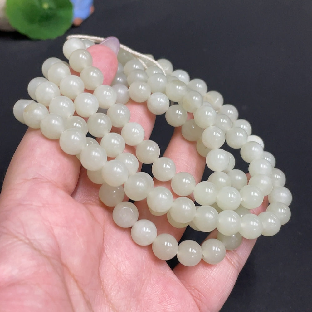 Hetian Jade Bead Necklace Approx. 7.7mm Total Weight About 86g