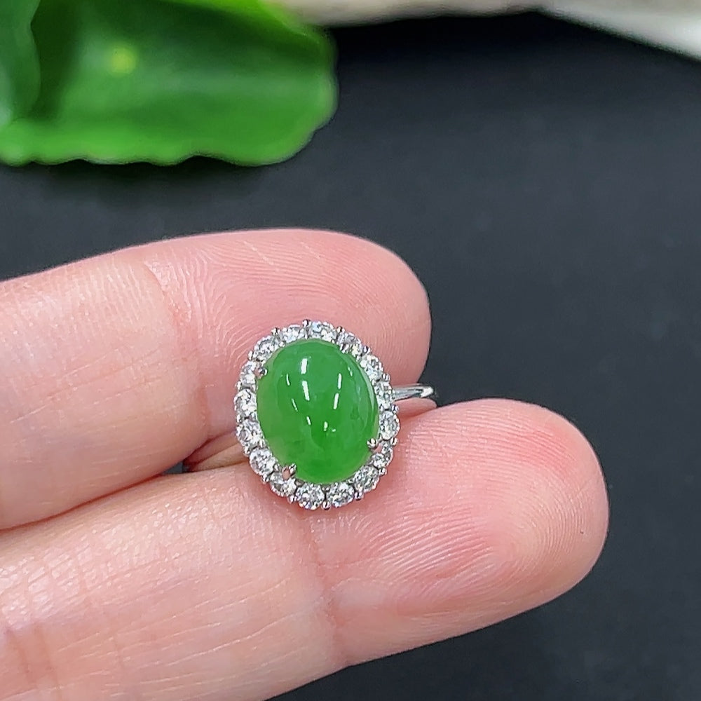 Jadeite Inlaid Ring 18K Gold (With Diamond Accents)