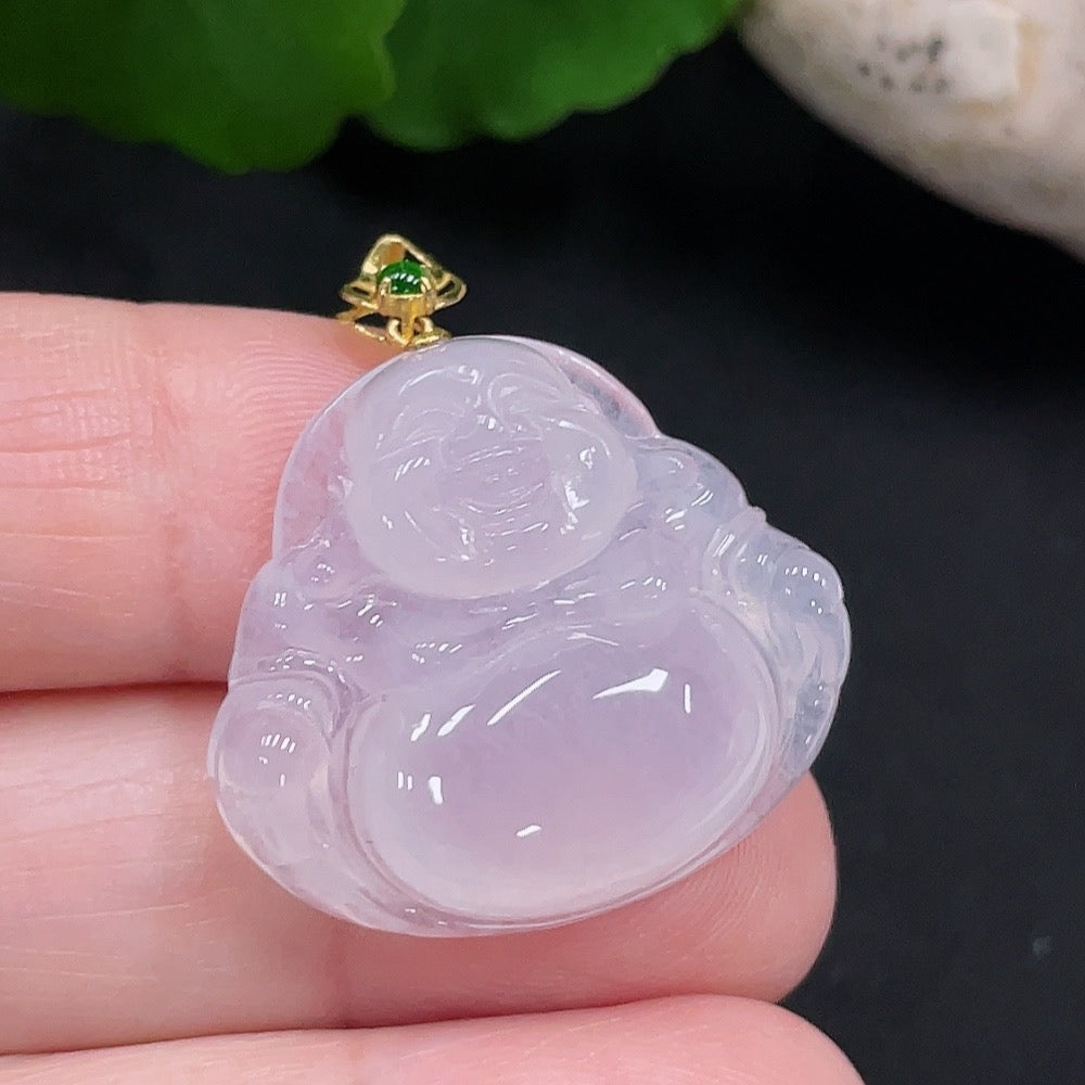 Jadeite Buddha Pendant 18K Gold Total Weight Approx. 6.2g