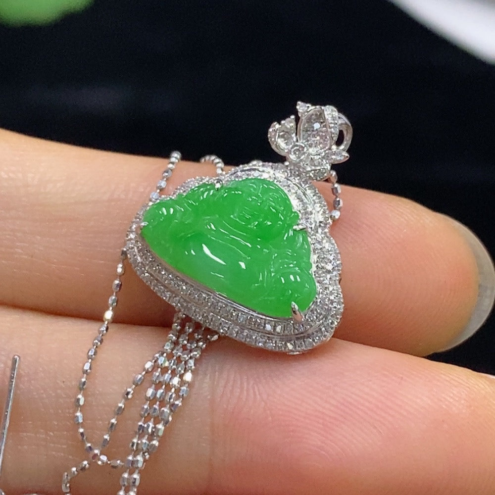 Jadeite Buddha Pendant Set with 18K Gold and Diamonds