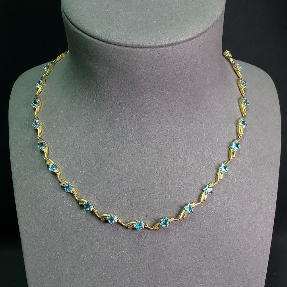 Topaz inlaid necklace, no imprint, tested gold content 18k gold, total product weight approximately 27.01 grams
