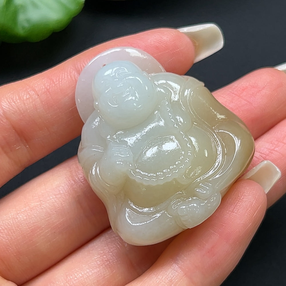 Hetian Jade Buddha pendant necklace by HKHQ, featuring a polished jade Buddha charm on a delicate chain.