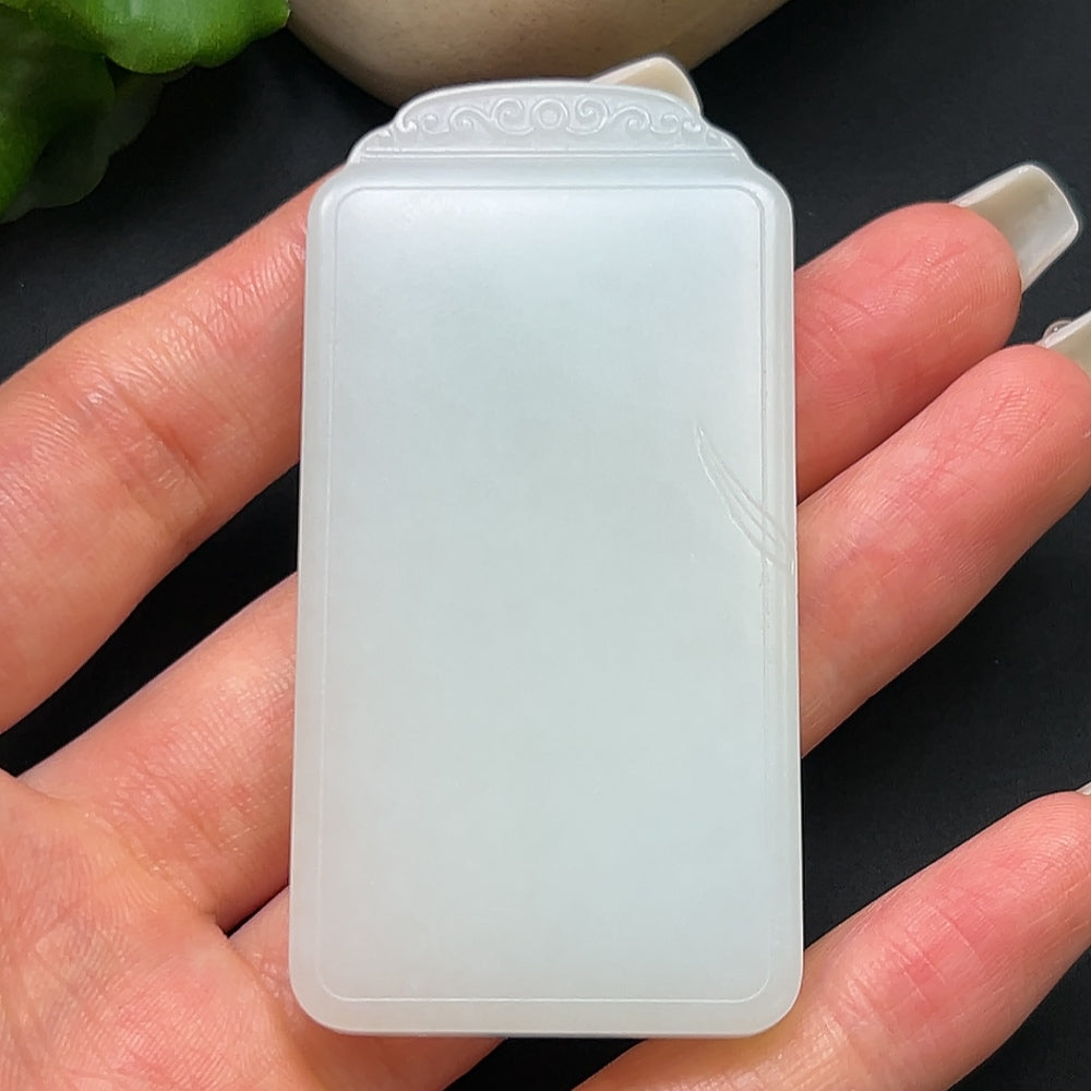 Hetian jade plain pendant necklace by HKHQ, featuring a smooth jade pendant with a total weight of approximately 51.82g.