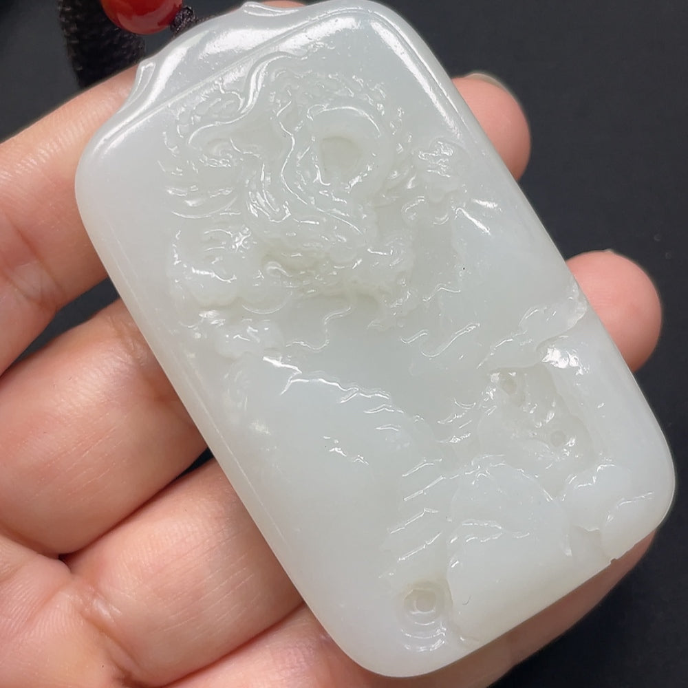 Hetian Jade Dragon Pendant, Including Rope