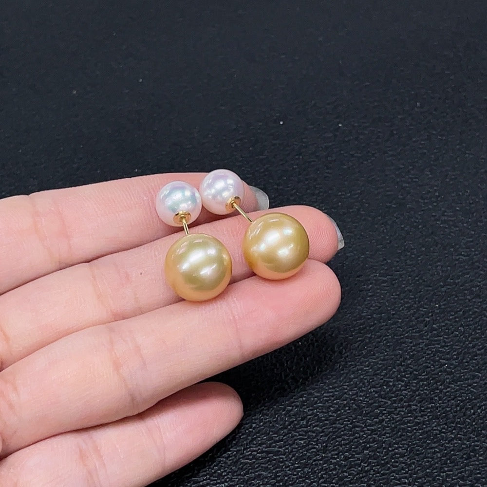 Seawater Pearl Earrings Set in 18K Gold, Color Origin Undetermined