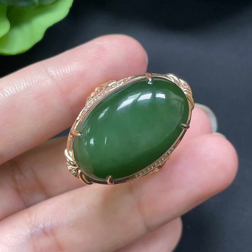 Hetian Jade Ring, 18K Gold with Diamond Accents