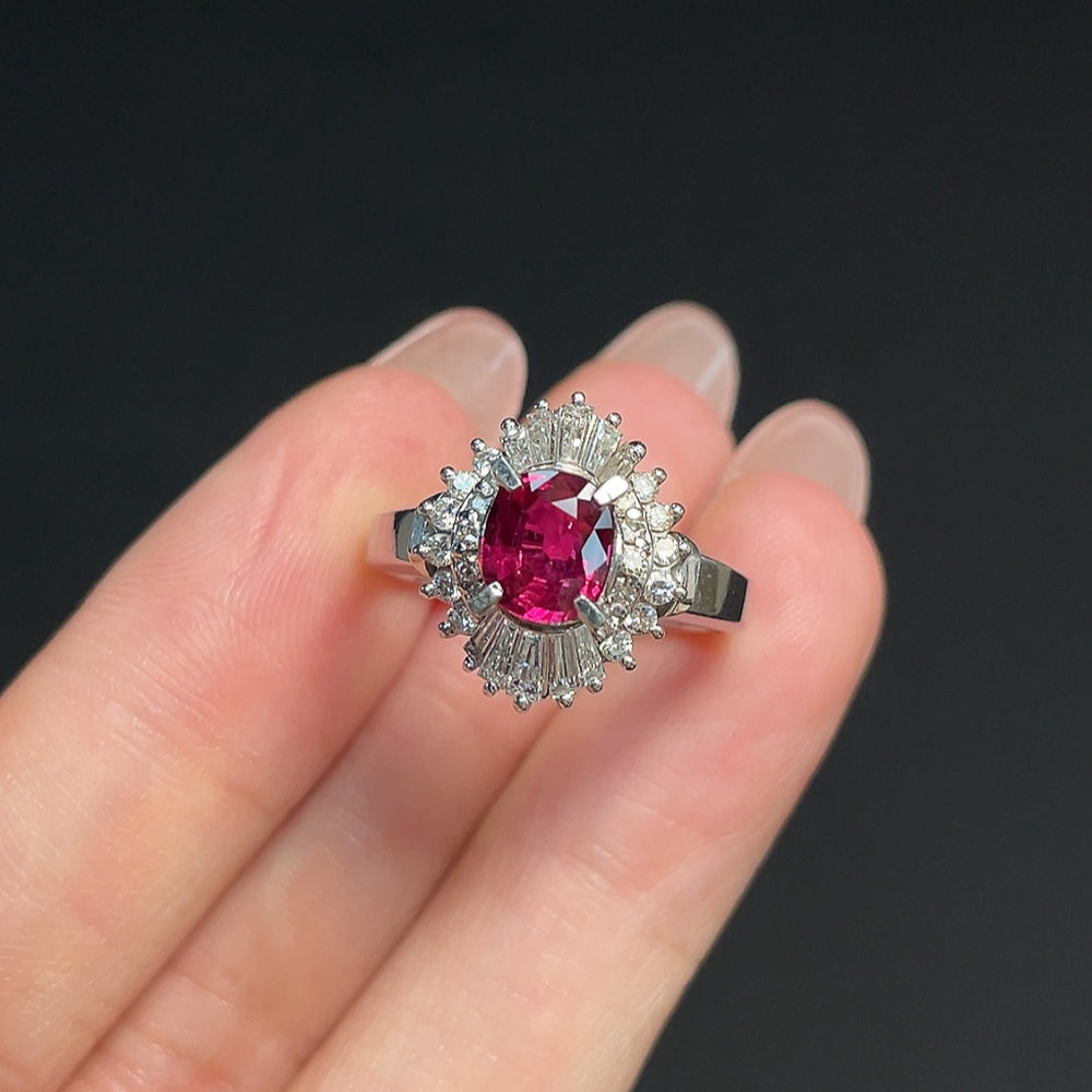 Gold Ruby Ring PT900 with diamond accents, size 14, featuring vibrant gemstones and elegant design by HKHQ.