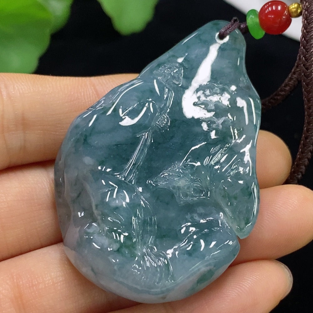 Jadeite Landscape Pendant Total Weight Approx. 49.09g (including rope weight) with non-A grade beads