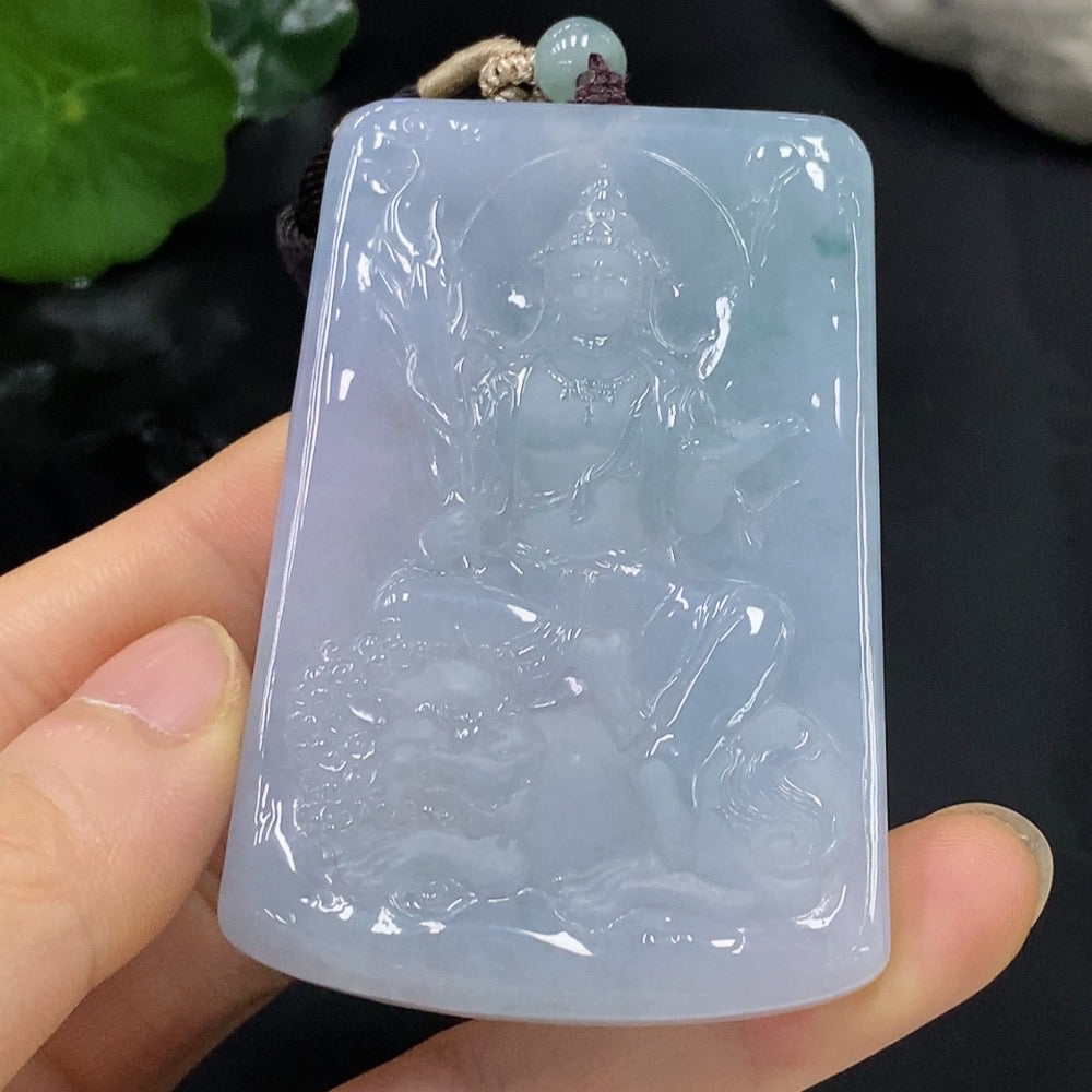 Jadeite Manjushri Bodhisattva Pendant Total Weight Approximately 74.08g (Including Rope Weight)